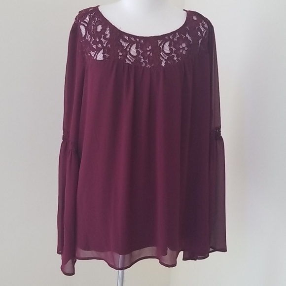 TORRID size 2X dark wine lace long sleeve top - Picture 1 of 9